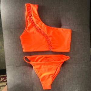 NWOT Neon Orange bikini top and bottom